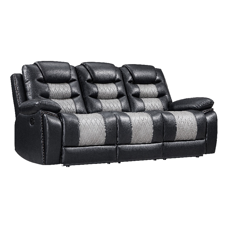 Asher Sofa- Dual Manual Recliners- Drop Down Tray- Cupholders- Black Gray