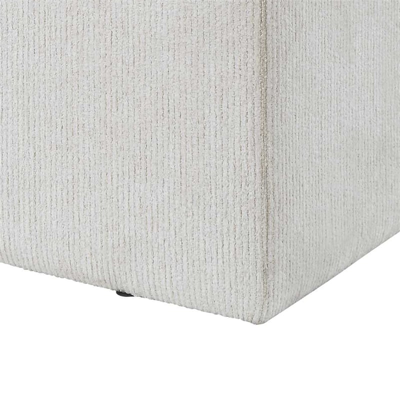 Accent Stool- Channel Tufted- Off White Polyester Upholstered- 24 Inch