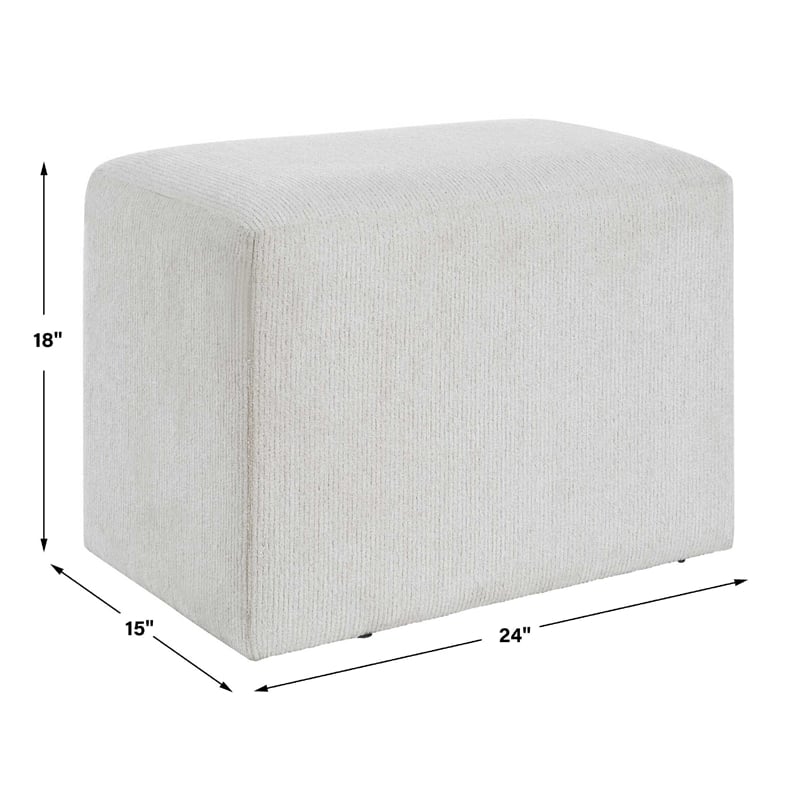 Accent Stool- Channel Tufted- Off White Polyester Upholstered- 24 Inch