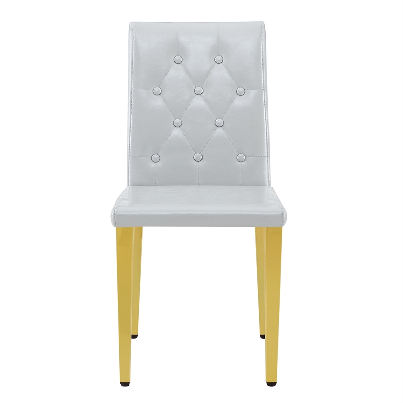 Reeva Dining Chairs with Gold Metal Legs- Set of 4- Gray Faux Leather