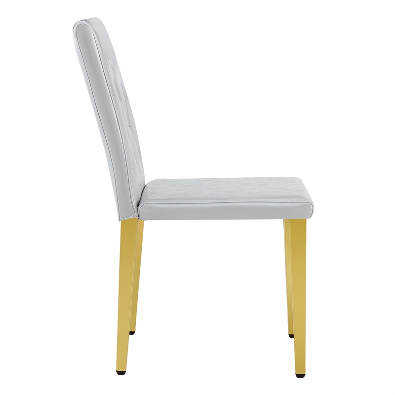 Reeva Dining Chairs with Gold Metal Legs- Set of 4- Gray Faux Leather