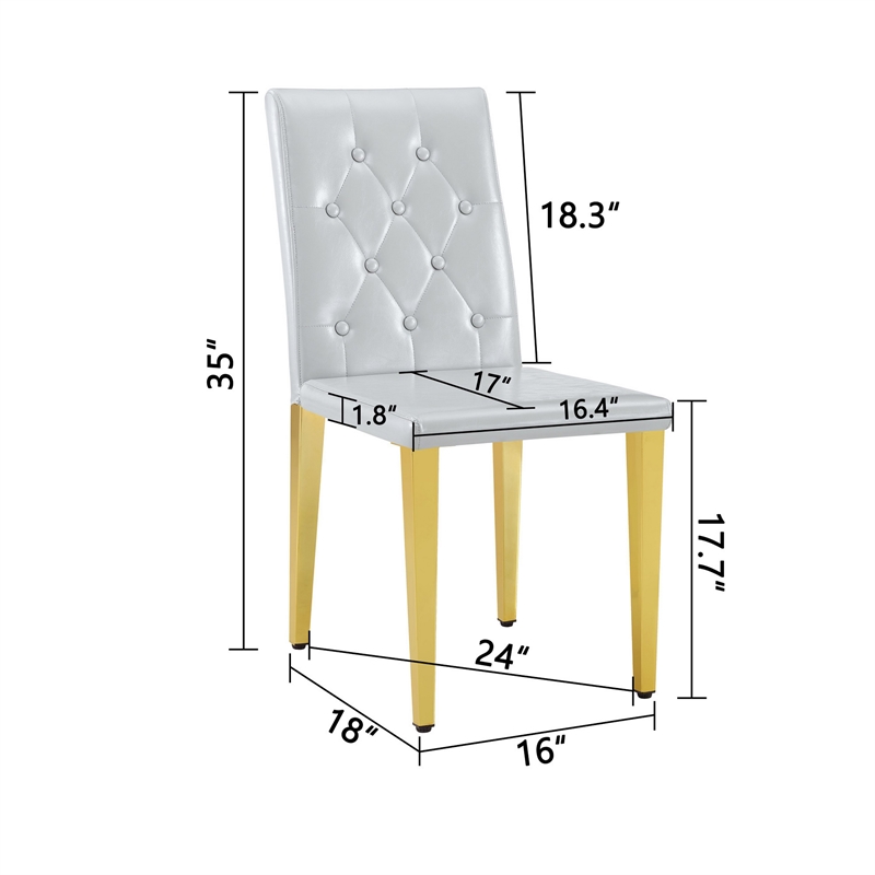 Reeva Dining Chairs with Gold Metal Legs- Set of 4- Gray Faux Leather