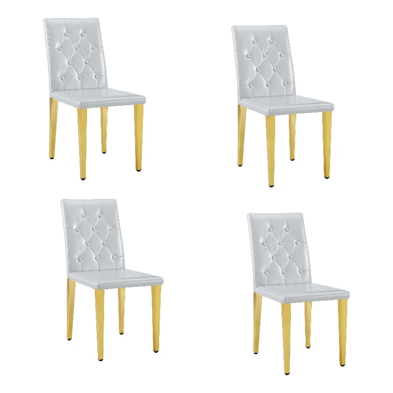 Reeva Dining Chairs with Gold Metal Legs- Set of 4- Gray Faux Leather