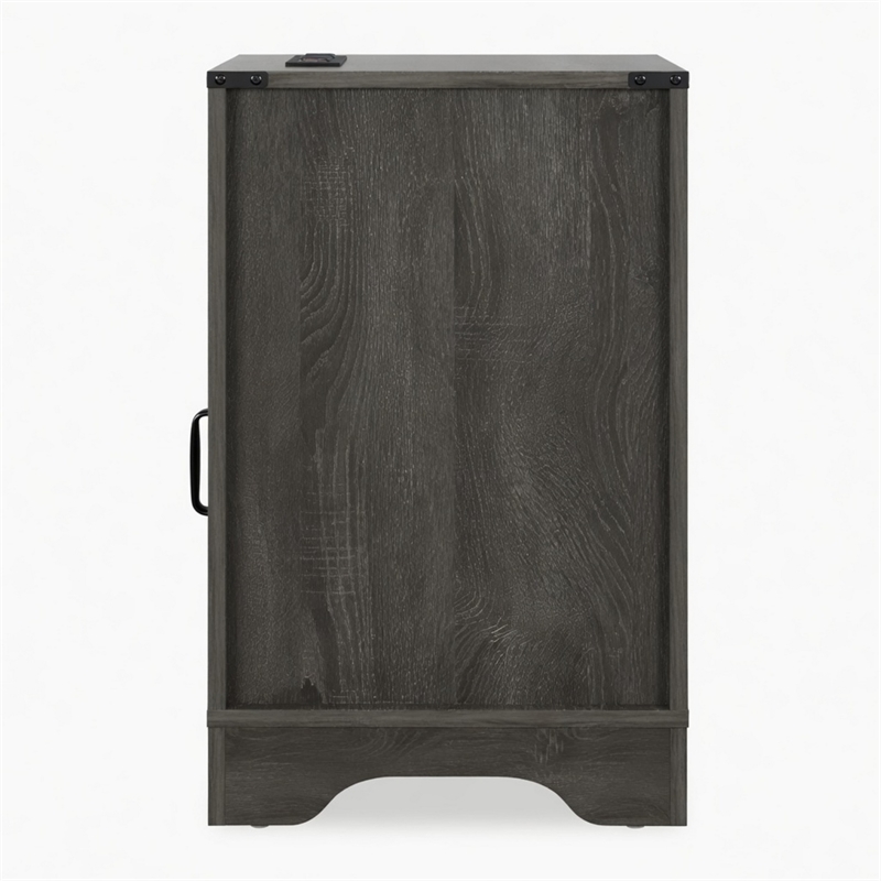 Layla Nightstand- Charging Station- Shelf- and Cabinet- Dark Gray Wood