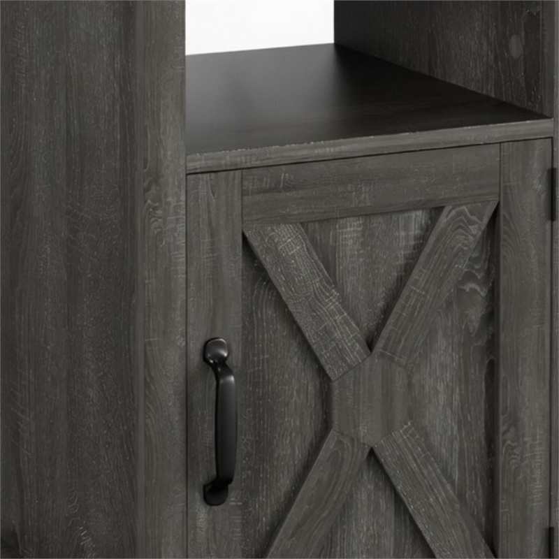 Layla Nightstand- Charging Station- Shelf- and Cabinet- Dark Gray Wood