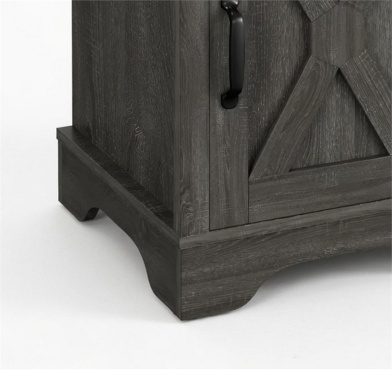 Layla Nightstand- Charging Station- Shelf- and Cabinet- Dark Gray Wood