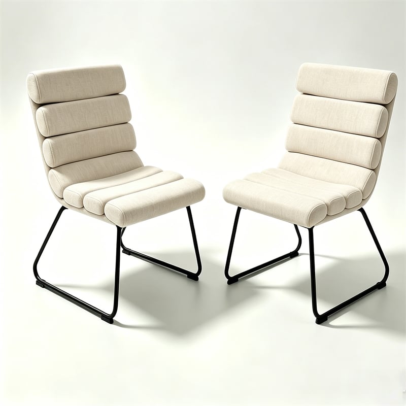 Saina Modern Dining Chairs with Metal Frame- Set of 2- Beige Fabric