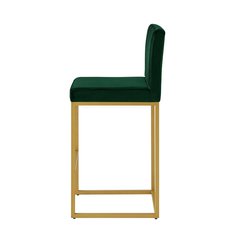 Enola Counter-Height Bar Stool Chair- Set of 2- Gold Metal- Jade Velvet