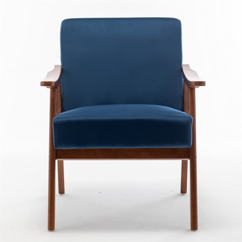 Norry Mid-Century Accent Chair with Solid Wood Frame- Blue Velvet