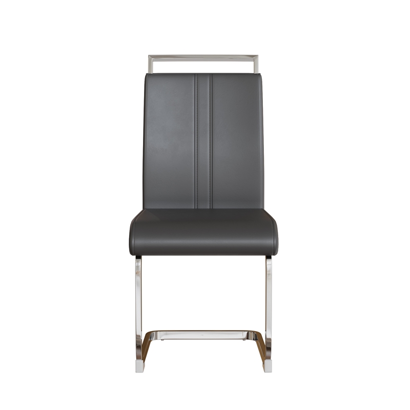 Yuna Dining Chairs with Chrome Metal Base- Set of 2- Gray PU Leather