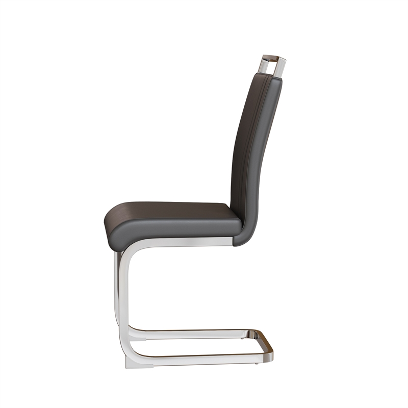 Yuna Dining Chairs with Chrome Metal Base- Set of 2- Gray PU Leather