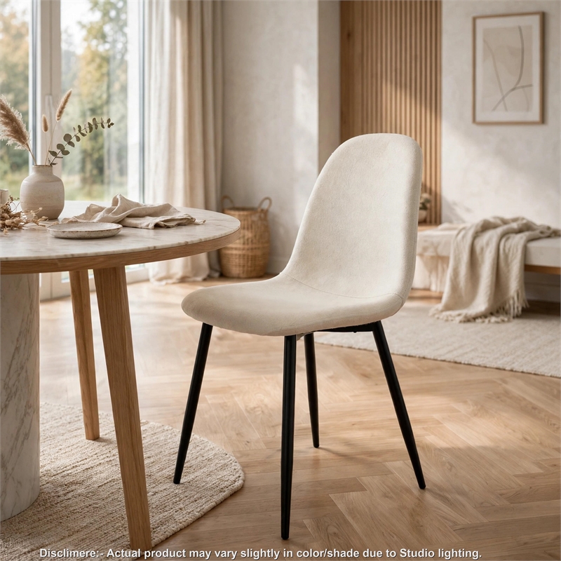 Evex Modern Dining Chairs Set of 4 with Black Metal Legs- Beige Linen