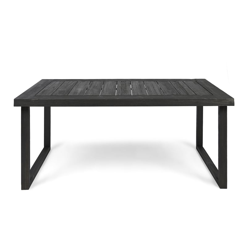Outdoor Dining Table- Slatted Rectangular Top- Sandblasted Gray 69 Inch