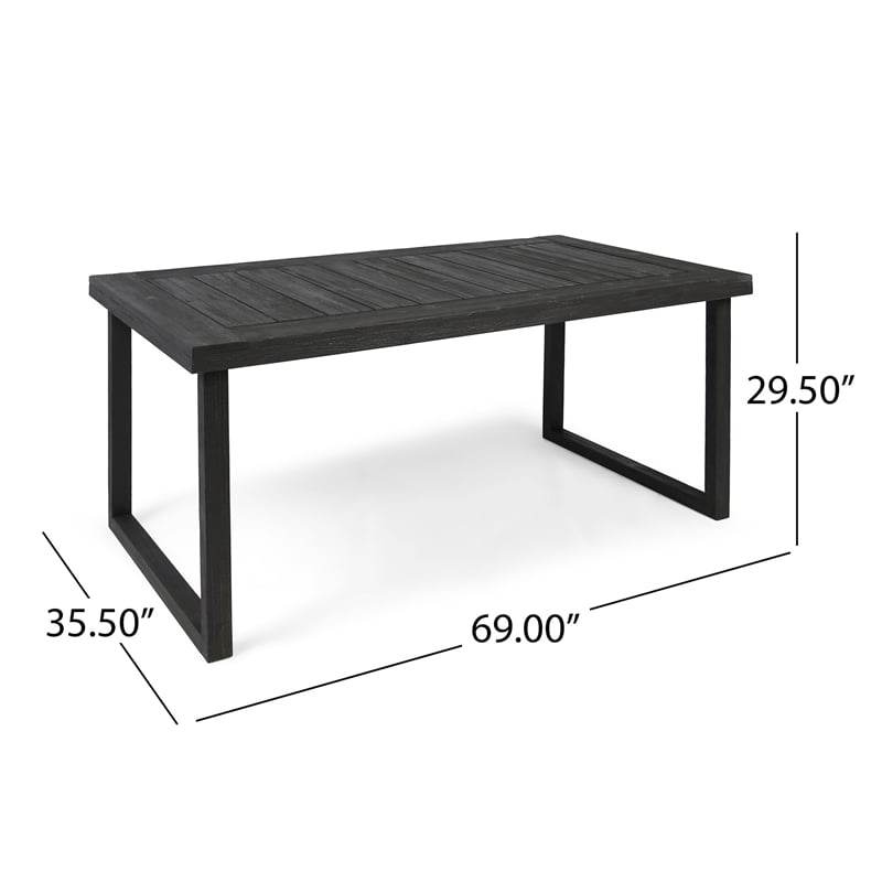 Outdoor Dining Table- Slatted Rectangular Top- Sandblasted Gray 69 Inch