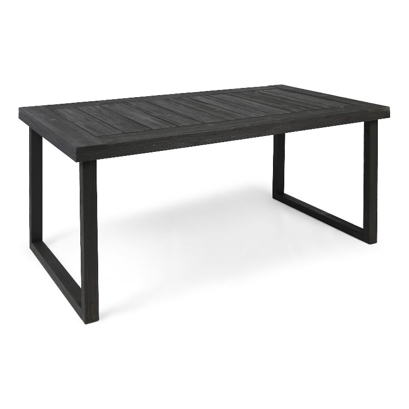 Outdoor Dining Table- Slatted Rectangular Top- Sandblasted Gray 69 Inch