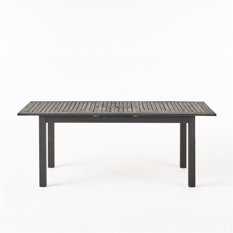 Outdoor Expandable Dining Table with Umbrella Hole- Dark Gray- 63-79 Inch