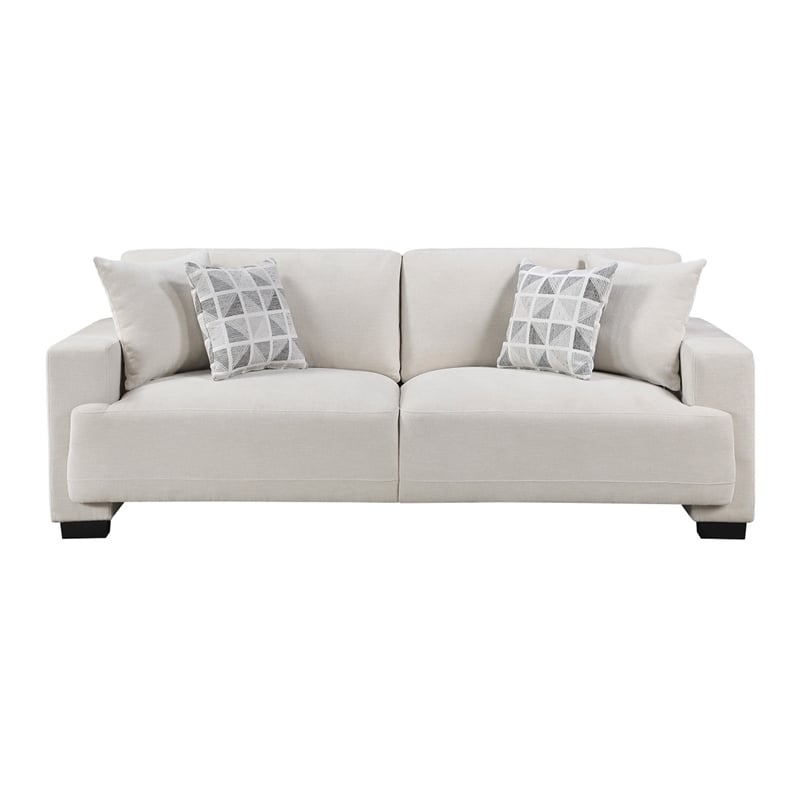 Covey Sofa with 4 Accent Pillows- Rubberwood Legs- Beige Chenille