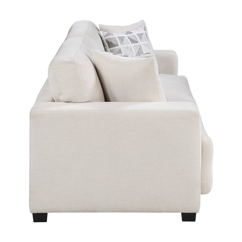 Covey Sofa with 4 Accent Pillows- Rubberwood Legs- Beige Chenille