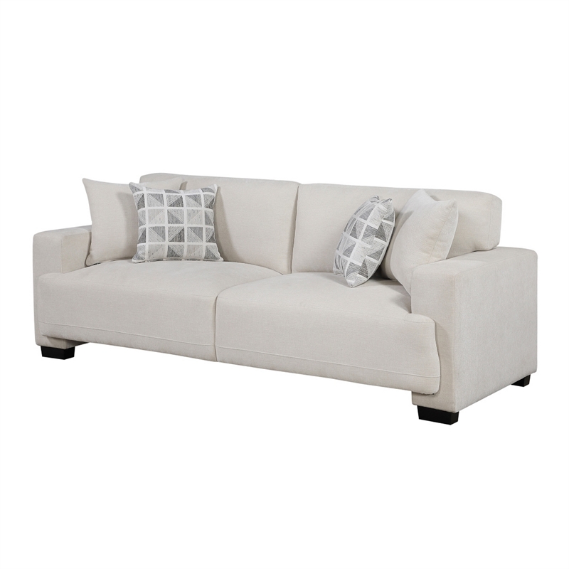 Covey Sofa with 4 Accent Pillows- Rubberwood Legs- Beige Chenille