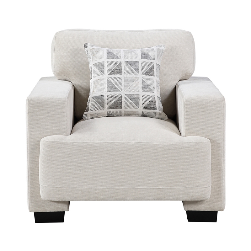 Covey Accent Chair with 1 Pillow and Rubberwood Legs- Beige Chenille