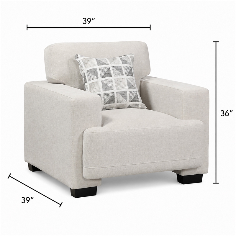 Covey Accent Chair with 1 Pillow and Rubberwood Legs- Beige Chenille