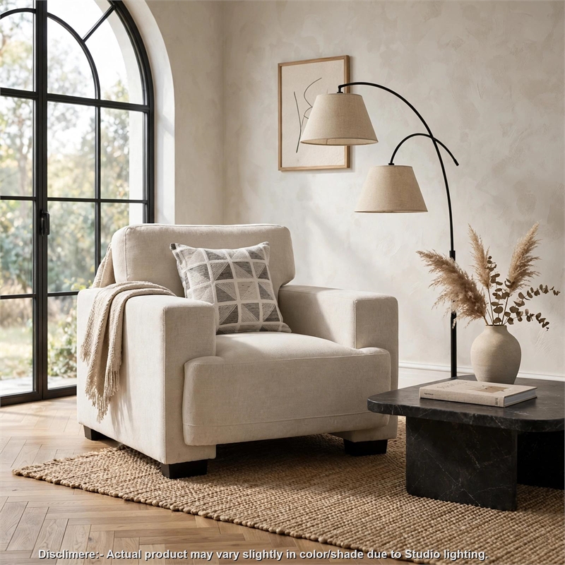 Covey Accent Chair with 1 Pillow and Rubberwood Legs- Beige Chenille