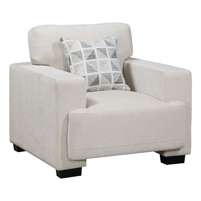 Covey Accent Chair with 1 Pillow and Rubberwood Legs- Beige Chenille