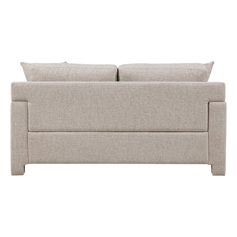 Evany Loveseat with 2 Accent Pillows- Upholstered Legs- Taupe Chenille