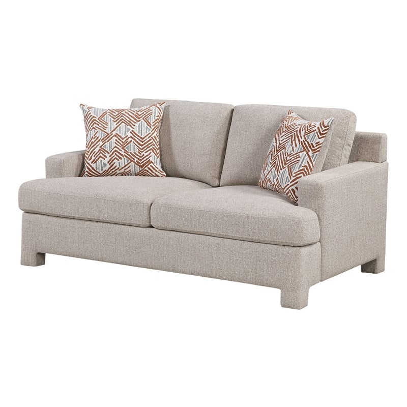 Evany Loveseat with 2 Accent Pillows- Upholstered Legs- Taupe Chenille