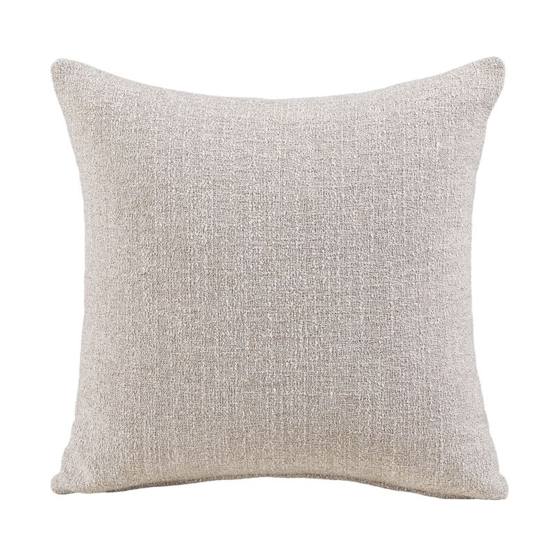Evany Sofa with 4 Accent Pillows- Upholstered Legs- Taupe Chenille
