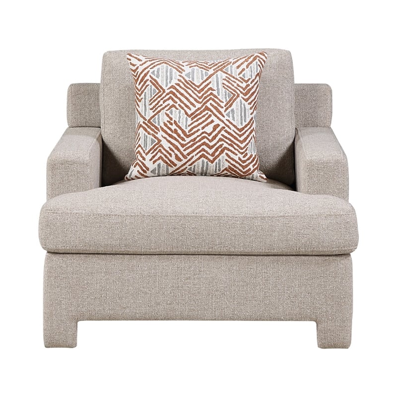 Evany Accent Chair with 1 Pillow and Upholstered Legs- Taupe Chenille