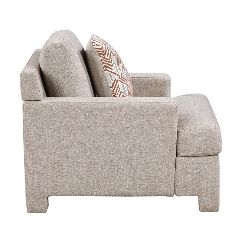 Evany Accent Chair with 1 Pillow and Upholstered Legs- Taupe Chenille