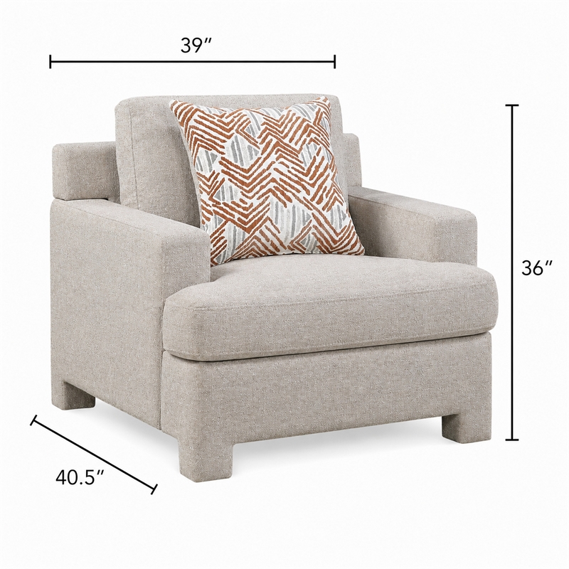 Evany Accent Chair with 1 Pillow and Upholstered Legs- Taupe Chenille