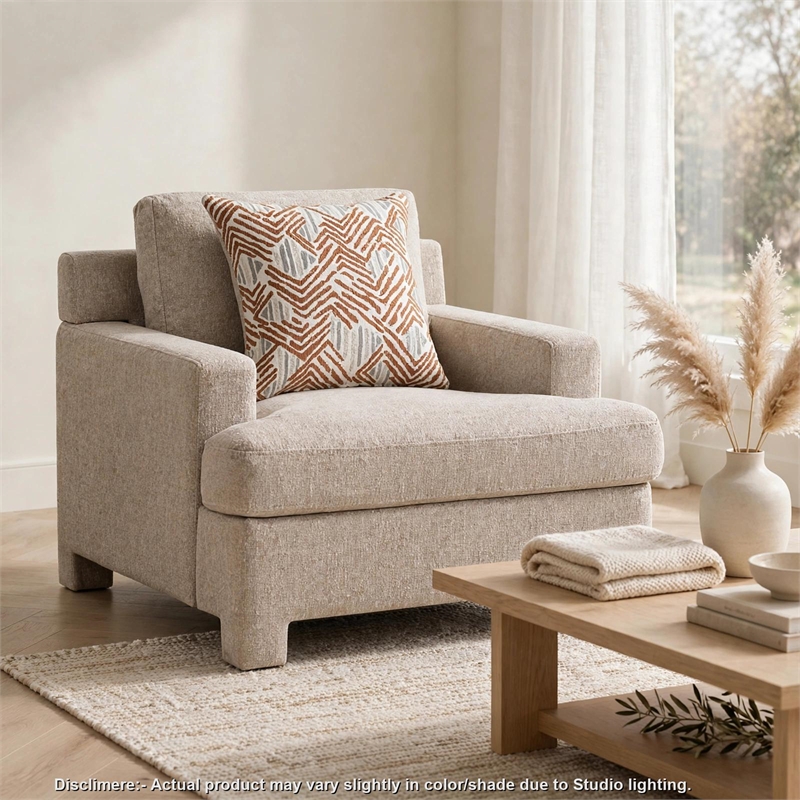 Evany Accent Chair with 1 Pillow and Upholstered Legs- Taupe Chenille