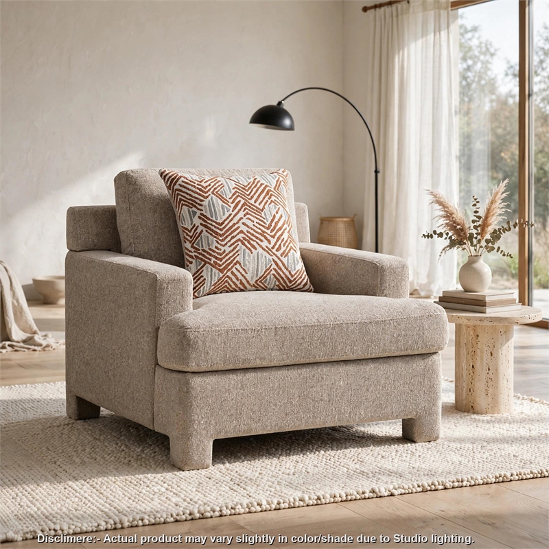 Evany Accent Chair with 1 Pillow and Upholstered Legs- Taupe Chenille