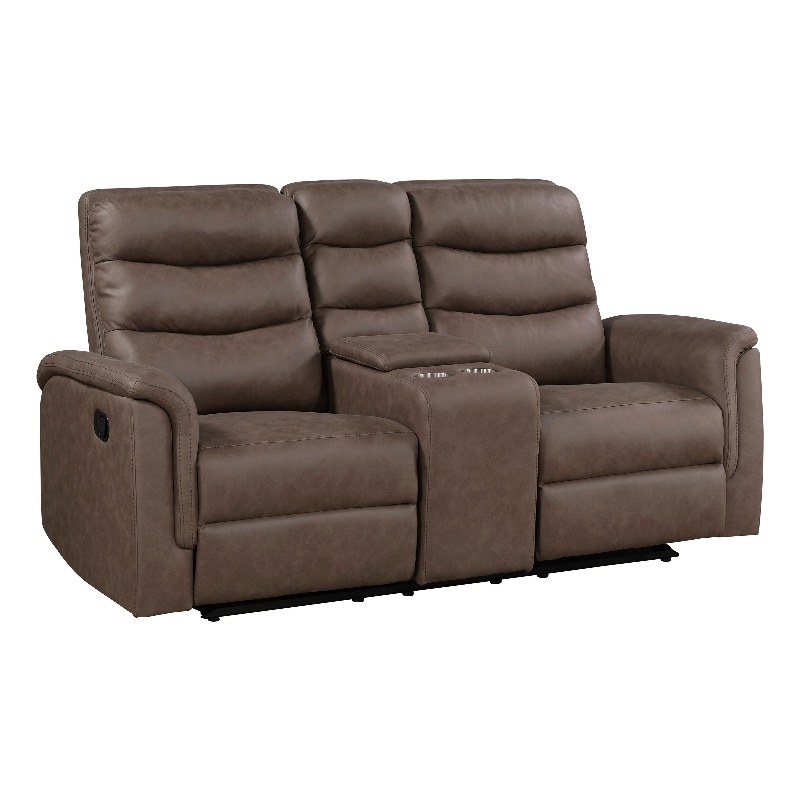 Meloni Glider Reclining Loveseat- Console and Holders- Brown Fabric