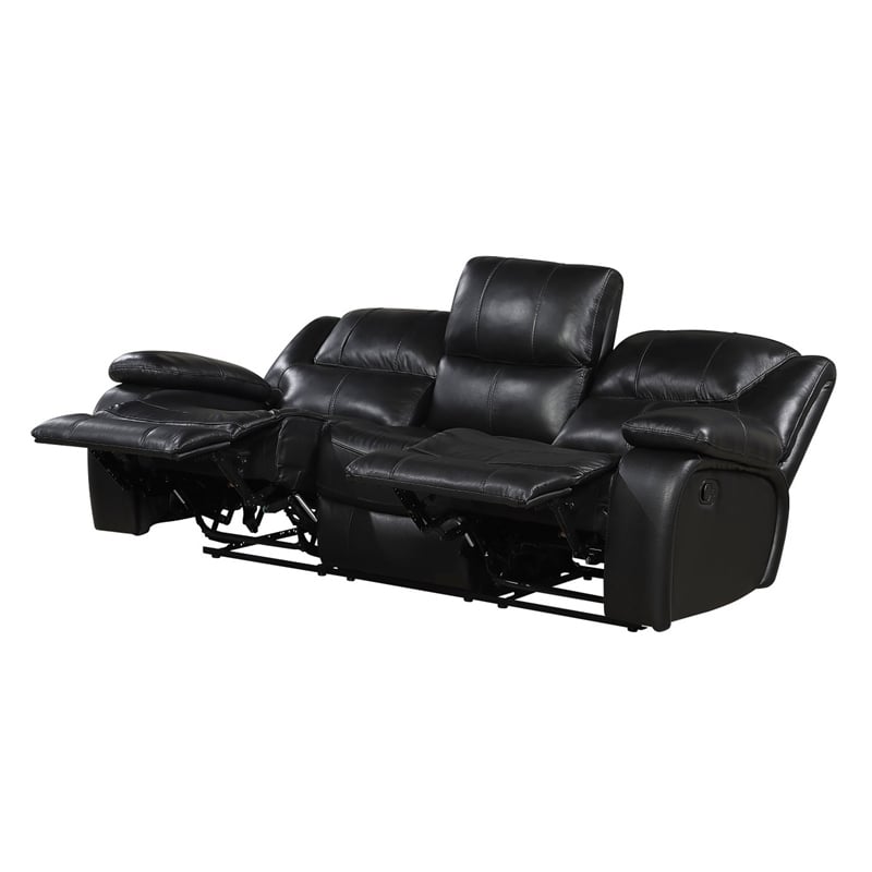 Licot Double Manual Reclining Sofa- 3 Seater- Black Top Grain Leather