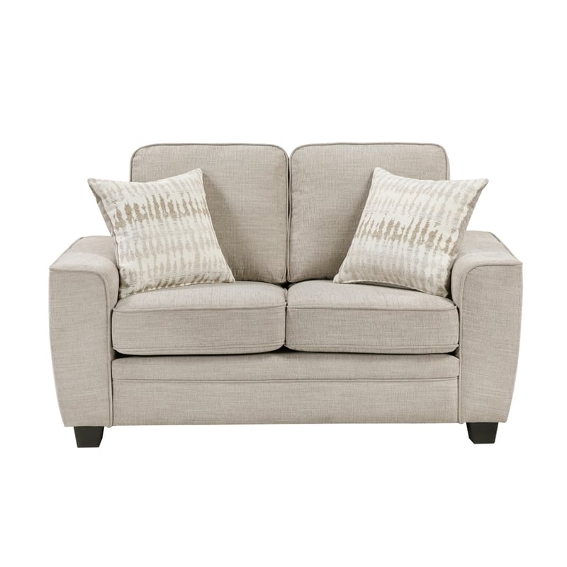 Zoya Loveseat w 2 Pillows- Track Arms- Foam Fill Taupe Chenille 61 Inch