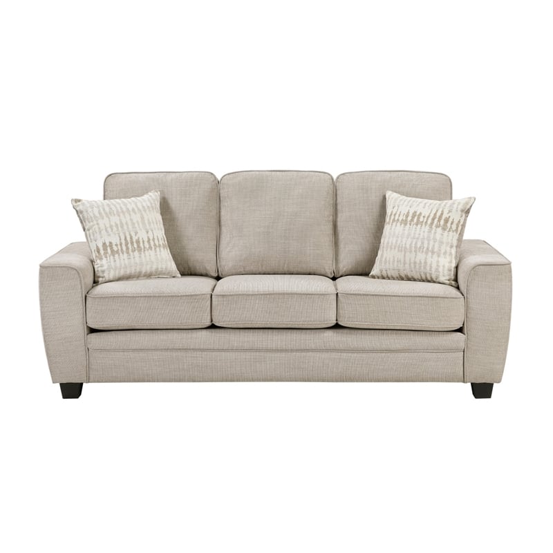 Zoya Sofa w 2 Pillows- Track Arms- Foam Fill Taupe Chenille 83 Inch