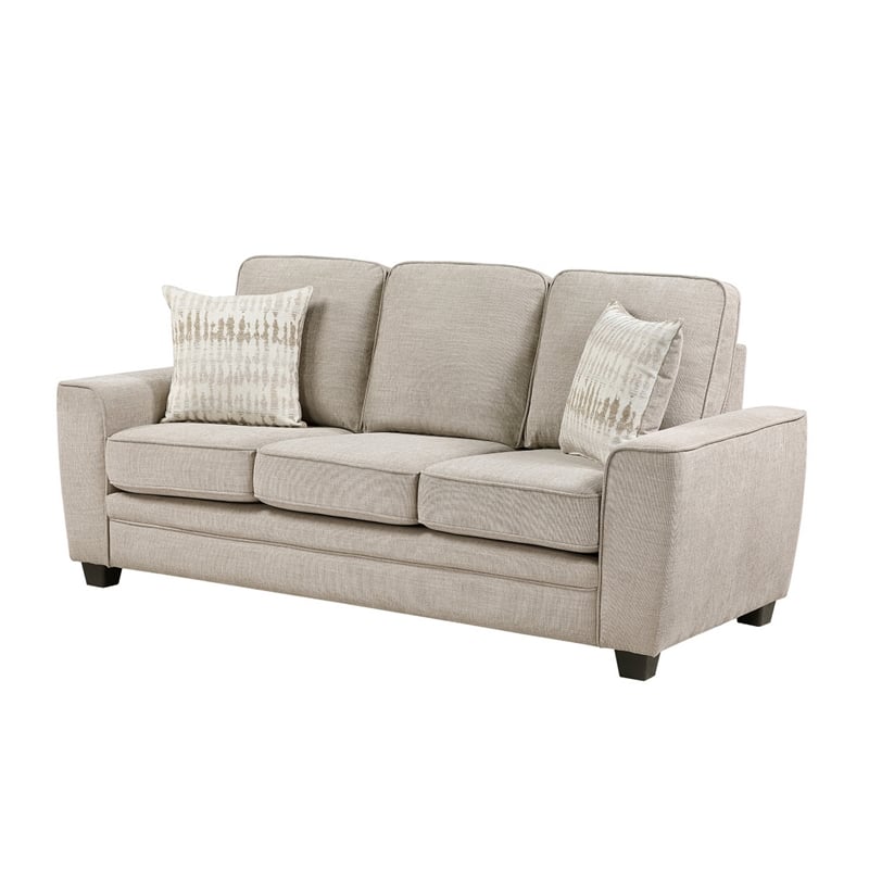 Zoya Sofa w 2 Pillows- Track Arms- Foam Fill Taupe Chenille 83 Inch