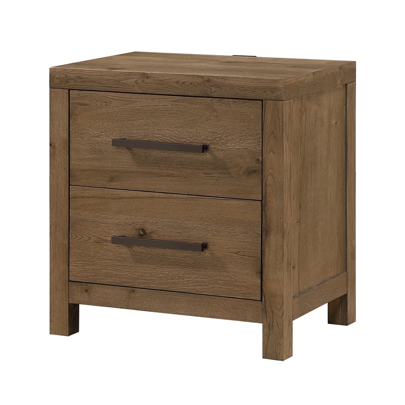 Masi Nightstand- 2 Drawers- Built-In USB Ports- Transitional Style- Brown