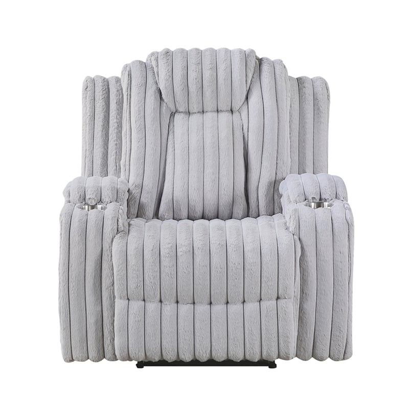 Phil Tab-Pull Recliner Chair with Cup Holders- Light Gray Corduroy