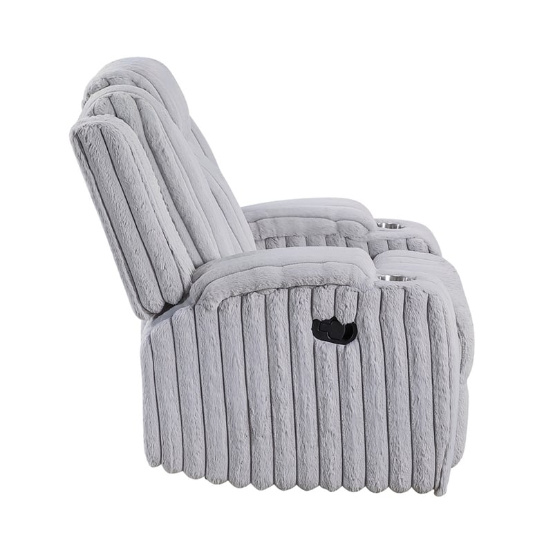 Phil Tab-Pull Recliner Chair with Cup Holders- Light Gray Corduroy
