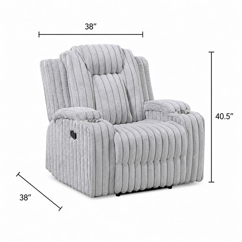 Phil Tab-Pull Recliner Chair with Cup Holders- Light Gray Corduroy