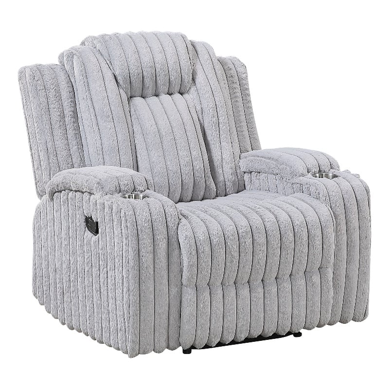 Phil Tab-Pull Recliner Chair with Cup Holders- Light Gray Corduroy