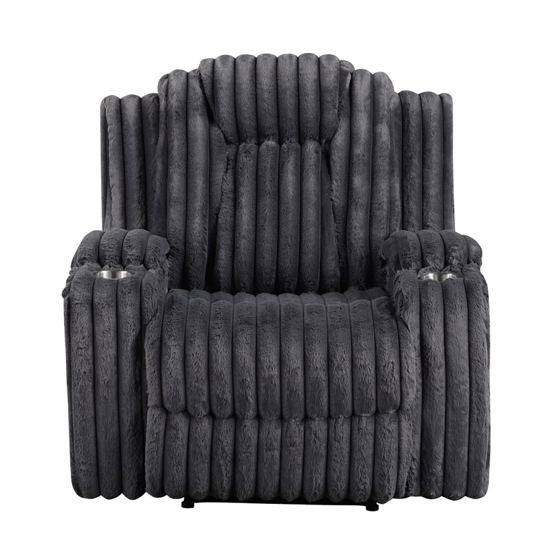 Phil Tab-Pull Recliner Chair with Cup Holders- Dark Gray Corduroy