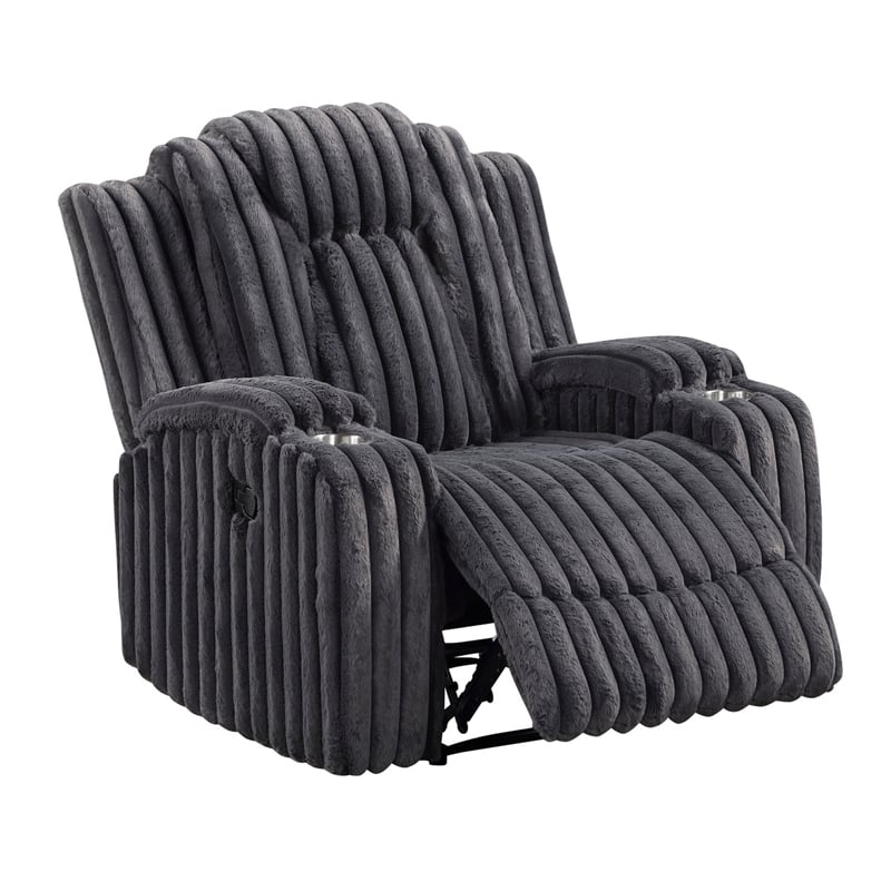 Phil Tab-Pull Recliner Chair with Cup Holders- Dark Gray Corduroy