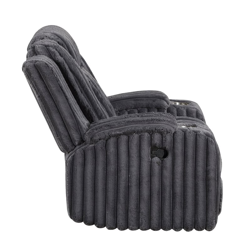 Phil Tab-Pull Recliner Chair with Cup Holders- Dark Gray Corduroy