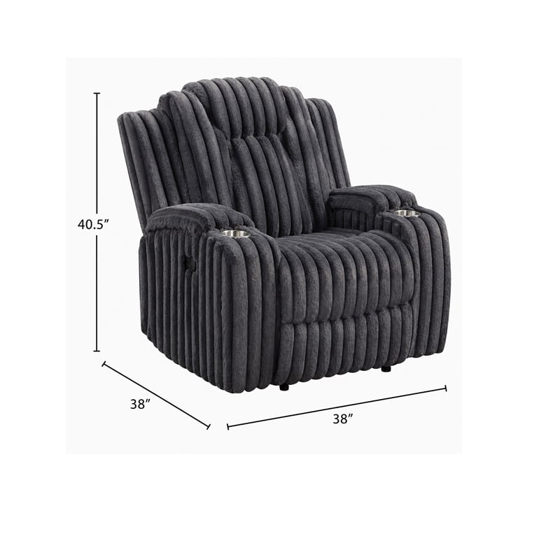 Phil Tab-Pull Recliner Chair with Cup Holders- Dark Gray Corduroy