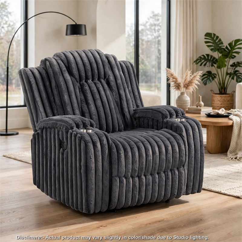 Phil Tab-Pull Recliner Chair with Cup Holders- Dark Gray Corduroy